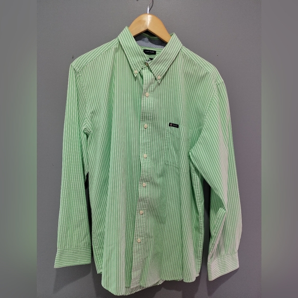 Chaps casual button down collar shirt with green and white stripes, easy care - Picture 3 of 7